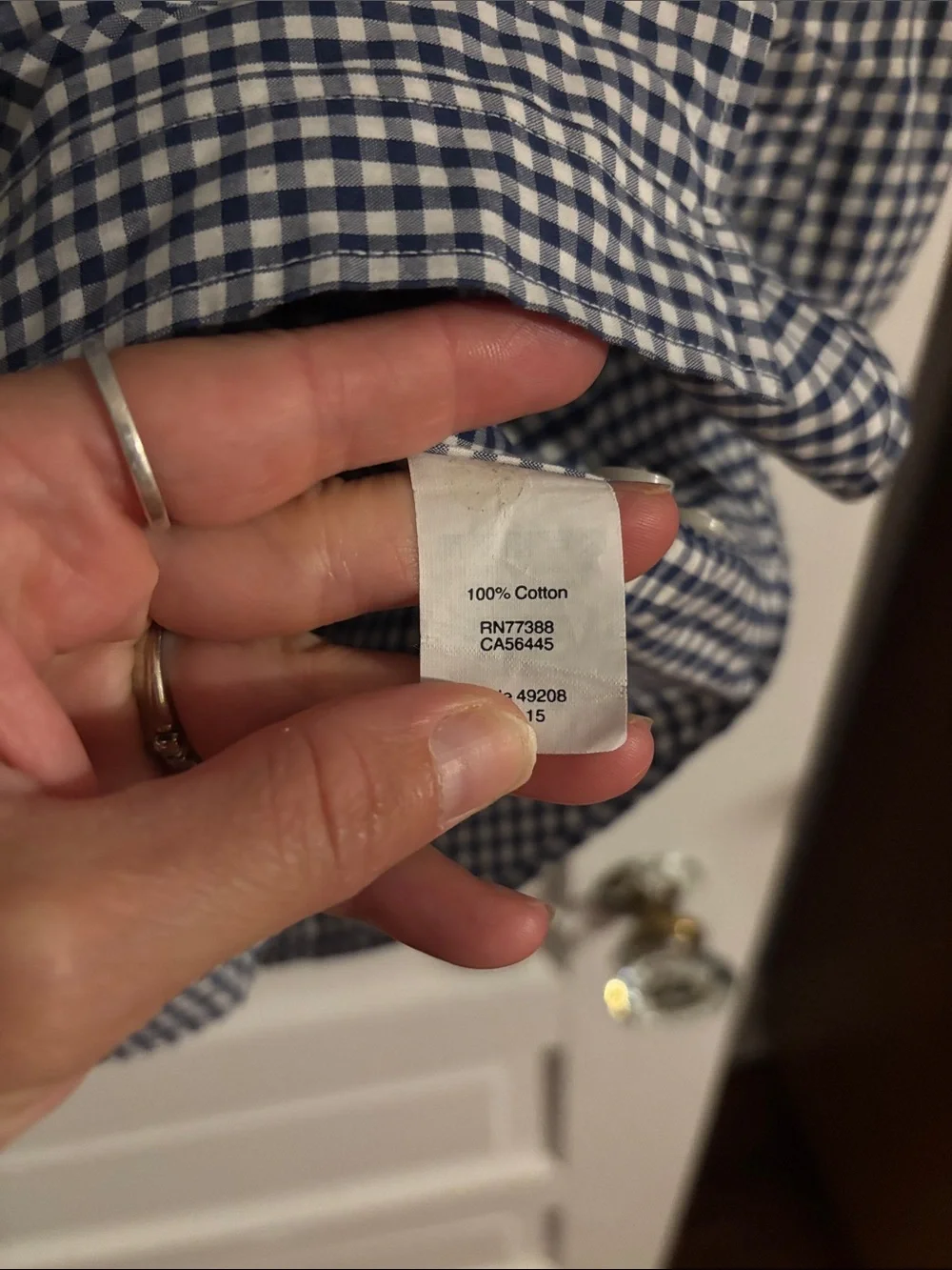 Men's Navy and White Check Button-Down Shirt